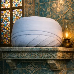 عمامه آماده وال هندی شش محل سفید فروش متری