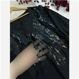 عبای مجلسی زنانه مدل ریسه پولکی با سردوشی جواهردوزی جنس کرپ الیزه فری سایز