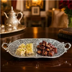 ظروف ملیله کاری سینی بیضی نقلی