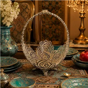 ظروف ملیله کاری کشکول زنبیل دسته دار