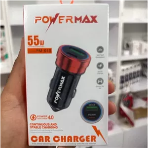 شارژر فندکی 55 وات Powermax مدل PM-010 دو پورت فست شارژ