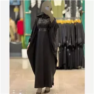 عبای مجلسی زنانه مدل ریسه پولکی جنس کرپ الیزه فری سایز