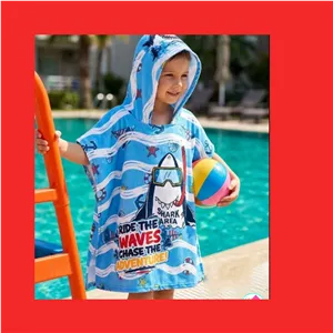 حوله پانچو کلاهدار طرح SHARK. وارداتی ترک.سایز 2 تا 8 سال