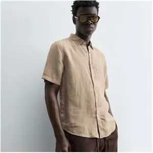 پیراهن آستین کوتاه لینن خنک مردانه برند ZARA- نسکافه ای