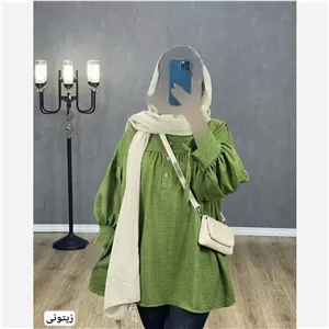 مانتو چیندار آستین بندی زنانه جنس شانتون فری سایز تا 50 رنگبندی سبز و آبی