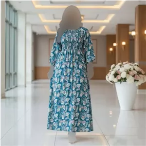 پیراهن ساحلی نخی زنانه طرح برگ فری سایز خنک و تابستانه