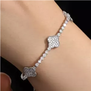 دستبند آبکاری نقره مارشال زنانه و دخترانه نگین تنیسی طرح ونکلیف vancleef رنگ کاملا ثابت کد amp (پس کرایه)