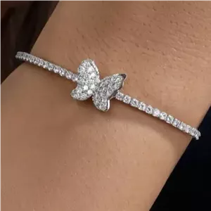 دستبند آبکاری نقره مارشال زنانه و دخترانه نگین تنیسی طرح پروانه رنگ کاملا ثابت کد amp (پس کرایه)