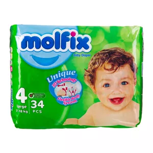 پوشک کودک مولفیکس Molfix سایز 4 مناسب وزن 7 تا 18 کیلو گرم بسته 34 عددی