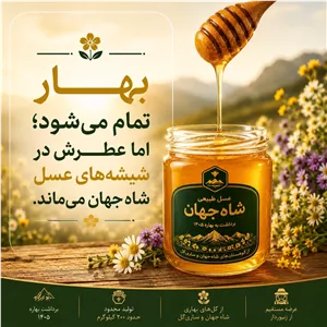 عسل طبیعی شاه جهان 1 کیلویی ، سری خانه ، عسل طبیعی کوهستان ، برداشت بهار