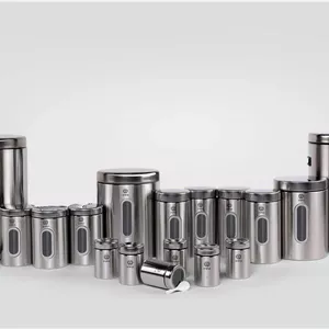سرویس آشپزخانه اورانوس 17 پارچه مدل استوانهای استیل خشدار با درب استیل