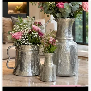 پارچ3 عددی مسی دست ساز چکشی قلع شده ( قهوه دان نقره ای یا سفید ) مشربه مشرفه مدل قاجاری متوسط زنجان 