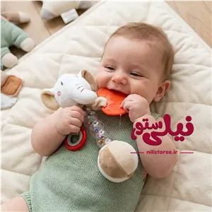 جغجغه نوزاد طرح فیل رنگ کرم برند بیبی فان Baby Fun