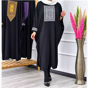 مانتو عبایی زنانه مدل سمیرا جنس کرپ اسکاچی +کتیبه تافته 