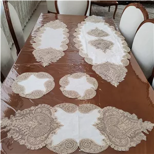 سرویس رومیزی مخمل دانتل سوییسی پنج تکه ترک