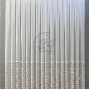 پک کامل کتان حاشیه دار موجدار سفید شیری بریلنت دوخت پلیسه (براساس سایز پنجره)