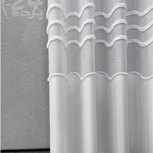 پرده کتان حاشیه دار موجدار سفید شیری بریلنت (بدون دوخت - متری)