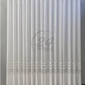 پک کامل پرده کتان حاشیه دار موجدار سفید شیری بریلنت دوخت پانچ (براساس سایز پنجره)