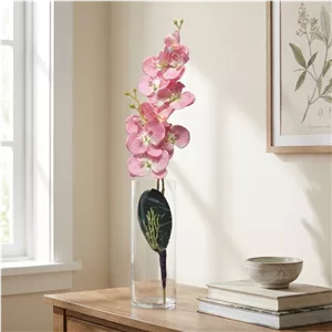 گل مصنوعی شاخه ارکیده دو بازو 10 گل کیفیت عالی دارای برگ ابعاد 57x15x5 سانتیمتر وزن 300 گرم