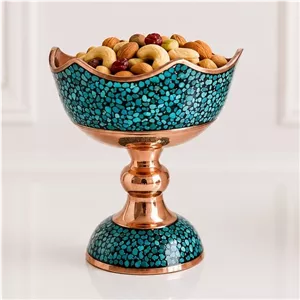 کاسه پایه دار فیروزه کوب شده 10 سانتی صنایع دستی پرنسا
