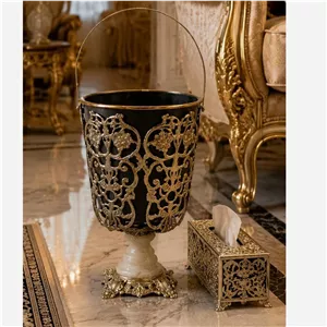 سطل زباله لوکس سلطنتی برنجی با پایه سنگ