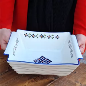 کاسه مربع دو دسته سرامیک مینا کاری شده