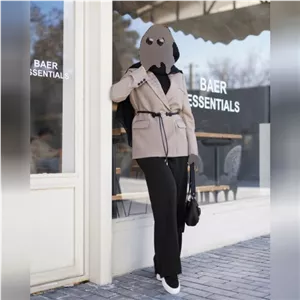 کت زنانه اسپرت کمربند دار چرمی مدل پالیزی