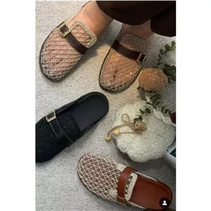 صندل اسلیپر توری زنانه بافتی مشکی