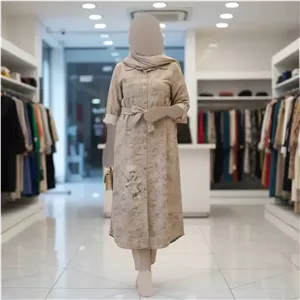 مانتو شانتون سوفیا بلند دکمه دار فری سایز سرمه ای نسکافه ای خاکستری