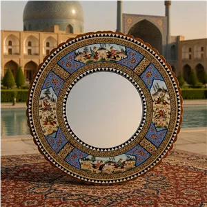آینه خاتم کاری طرح چوگان گرد 