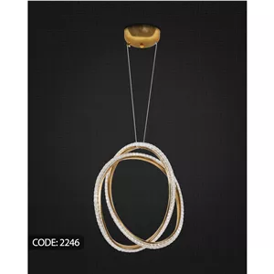 لوستر مدرن آویز حلقه ای کریستالی طلایی LED SMD ریموت دار ارتفاع قابل تنظیم 3 حالت نور کد 2246