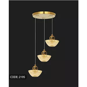 لوستر مدرن آویز سه شعله کریستالی طلایی LED SMD ریموت دار 3 حالت نور کفی نورپرداز دارای دیوارکوب ست کد 2195