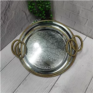 سینی پذیرایی جفتی گرد دسته طلایی(وینکس)
