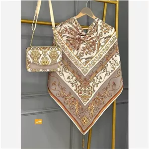 ست کیف و روسری الیزابت با کیف مخمل و چرم و روسری نخی منگوله دار