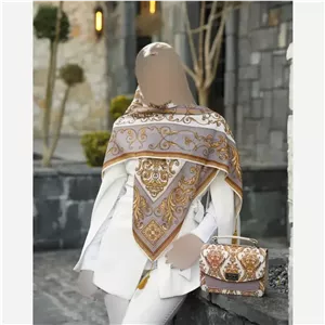 ست کیف و روسری الیزابت با کیف مخمل و چرم و روسری نخی منگوله دار