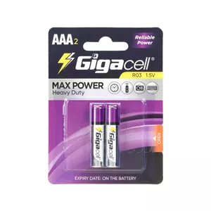 باتری نیم قلمی GigaCell-AAA مدل MAX POWER Heavy Duty R03 - بسته 2 عددی