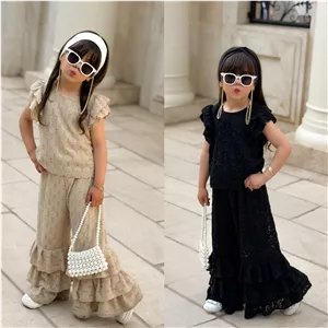 ست تاپ و شلوار دخترانه مجلسی دانتل ترک سایز 3 تا 10 سال