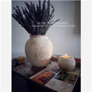 ست گلدان و جاشمعی پتینه طرح کلاسیک کرم طلایی(پس کرایه)