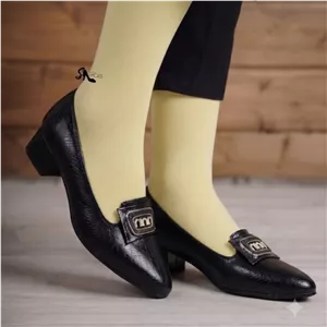  کفش مجلسی زنانه کالج چرم مشکی پاشنه 3 سانت سایز 37 تا 40