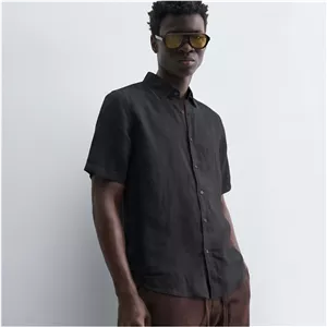 پیراهن آستین کوتاه لینن خنک مردانه برند ZARA- مشکی