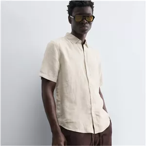 پیراهن آستین کوتاه لینن خنک مردانه برند ZARA- کرمی