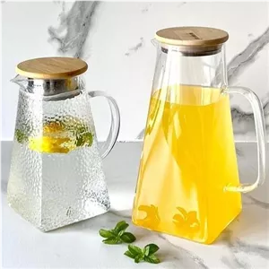 پارچ آب پیرکس کف مربعی درب بامبو