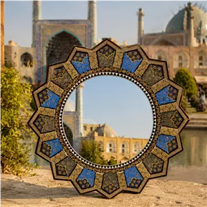 آینه خاتم کاری طرح اسلیمی با قاب خورشیدی 