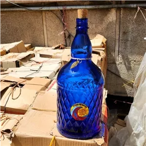 بطری قرابه4 لیتری خورشیدی ملیکا آبی کبالتی دست ساز فوتی با دو درب چوب پنبه وارداتی و پلاستیکی (پس کرایه)