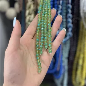 مروارید آبرنگی سنگی رنگ سبز فیروزه ای شفاف اسپرت سایز 6 (ریسه ای)