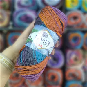کاموا اسپرت لاویتا (LAVITA) رنگ نارنجی آبی کد DG14 (100گرمی)