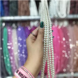 مروارید سنگی رنگ کرم سایز 8 (ریسه ای)