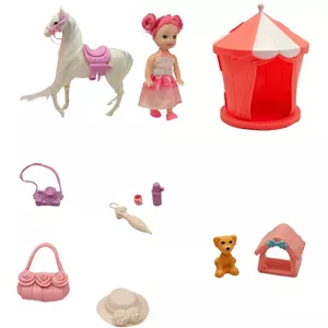 ست هدیه عروسک ناب سل مدل دختر مفصلی بامزه به همراه اسب و لوازم کد CUTE AND FUN HORSE TOY NAAB002 مجموعه