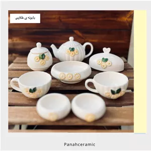 قندان سرامیکی دستساز بابونه  طرح گل بابونه طلایی  مناسب سرو چای و پذیرایی هدیه(پس کرایه)