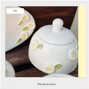 قندان سرامیکی دستساز بابونه  طرح گل بابونه  مناسب سرو چای و پذیرایی(پس کرایه)